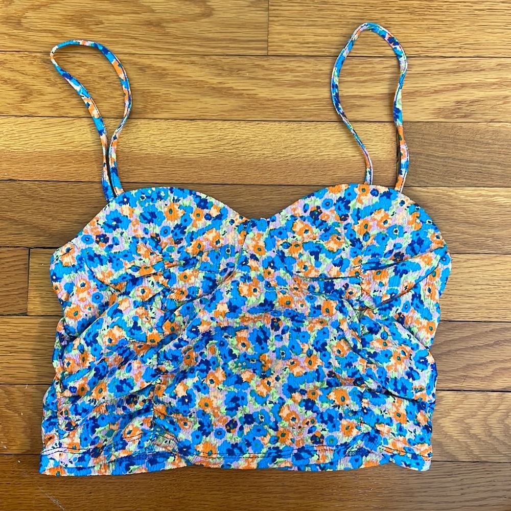 Pull and Bear bustier style floral crop top